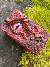 Load image into Gallery viewer, Handsculpted Dragon Dice Box – Fantasy RPG Dice Holder with Dragon Eye Design – DnD Storage for Tabletop Games