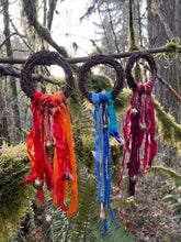 Load image into Gallery viewer, Witch’s Bells – Handcrafted Protection Chimes with Sari Silk & Bells