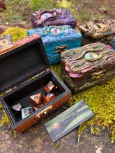 Load image into Gallery viewer, Handsculpted Dragon Dice Box – Fantasy RPG Dice Holder with Dragon Eye Design – DnD Storage for Tabletop Games