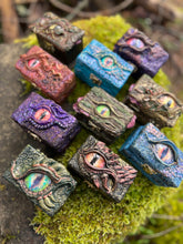 Load image into Gallery viewer, Handsculpted Dragon Dice Box – Fantasy RPG Dice Holder with Dragon Eye Design – DnD Storage for Tabletop Games