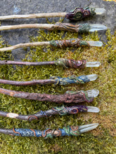 Load image into Gallery viewer, Quartz Crystal Wands – Handcrafted from Forest Gifted Wood