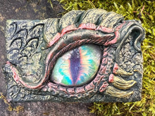Load image into Gallery viewer, Handsculpted Dragon Dice Box – Fantasy RPG Dice Holder with Dragon Eye Design – DnD Storage for Tabletop Games