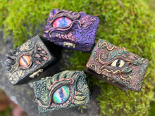 Load image into Gallery viewer, Handsculpted Dragon Dice Box – Fantasy RPG Dice Holder with Dragon Eye Design – DnD Storage for Tabletop Games