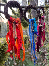 Load image into Gallery viewer, Witch’s Bells – Handcrafted Protection Chimes with Sari Silk &amp; Bells
