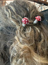 Load image into Gallery viewer, Handmade Mushroom Hair Pins: Goblincore pair
