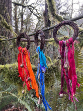 Load image into Gallery viewer, Witch’s Bells – Handcrafted Protection Chimes with Sari Silk &amp; Bells
