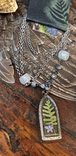 Load image into Gallery viewer, Embossed Terrarium Pendant with Frozen Charlotte, Moss &amp; Ferns
