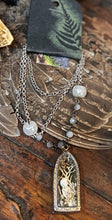 Load image into Gallery viewer, Embossed Terrarium Pendant with Frozen Charlotte, Moss &amp; Ferns
