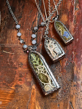 Load image into Gallery viewer, Embossed Terrarium Pendant with Frozen Charlotte, Moss &amp; Ferns
