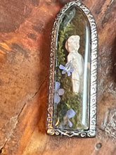Load image into Gallery viewer, Embossed Terrarium Pendant with Frozen Charlotte, Moss &amp; Ferns

