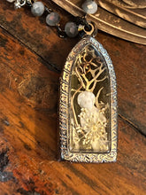 Load image into Gallery viewer, Embossed Terrarium Pendant with Frozen Charlotte, Moss &amp; Ferns
